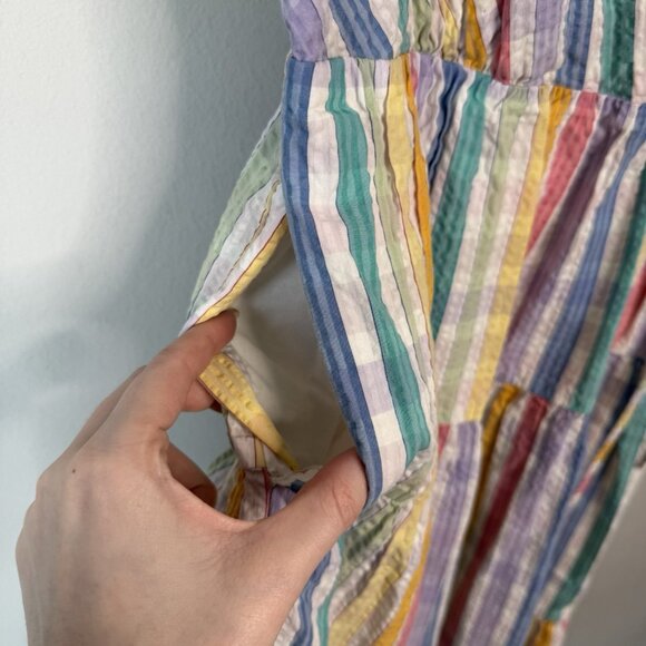 J. Crew Faux-Wrap Rainbow Gingham Cotton Tiered Midi Dress 10 Colorful Fun Retro - Picture 7 of 9